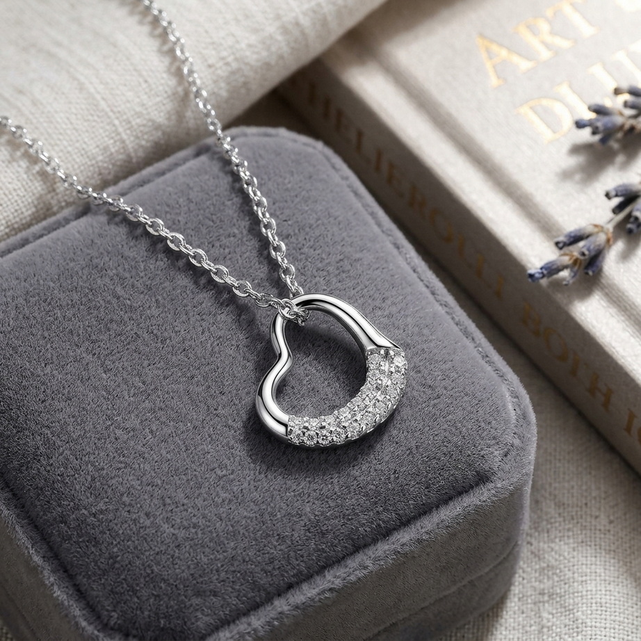 Luxury 925 Sterling Silver Heart Zircon Necklace 003