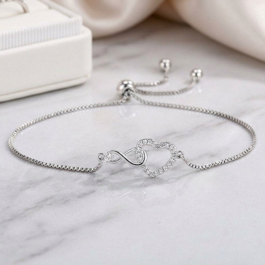 Silver Heart Zircon Bracelet 001