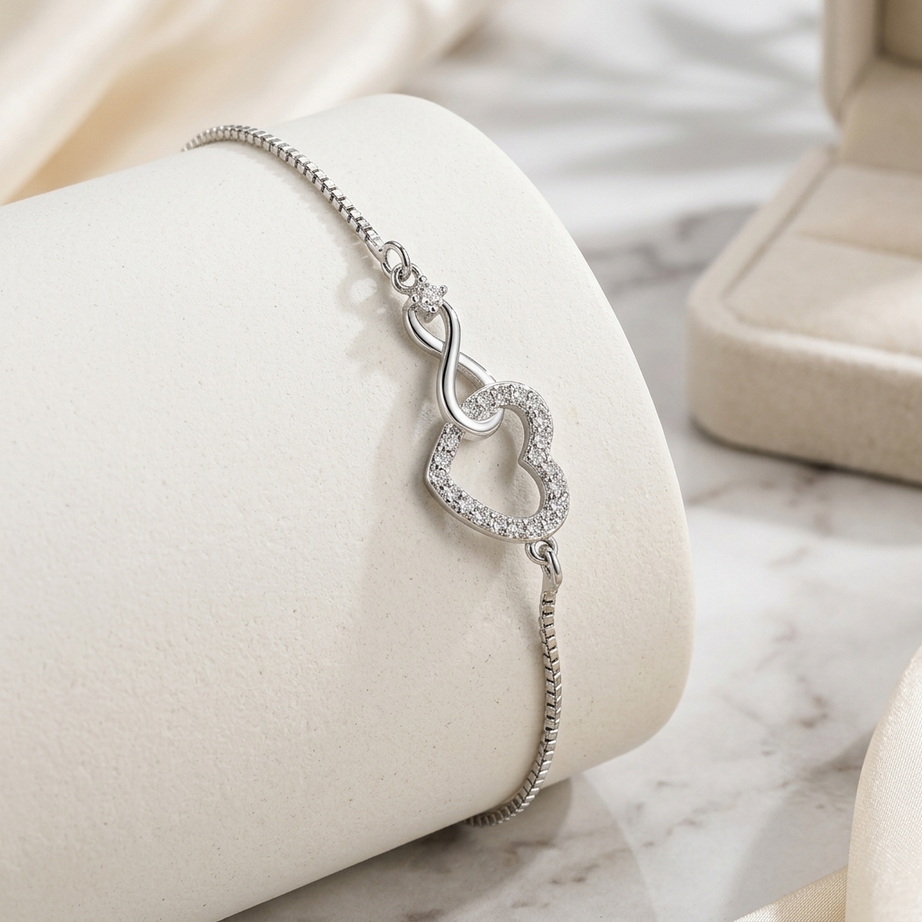 Silver Heart Zircon Bracelet 004
