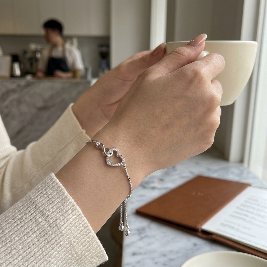 Silver Heart Zircon Bracelet 006