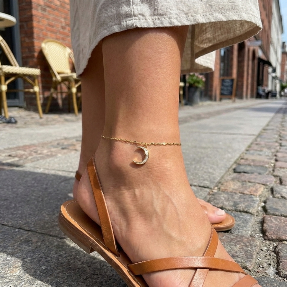 Sterling Silver Moon Anklet Anklets Color : Gold Sterling Silver Moon Anklet Anklets Color : Gold