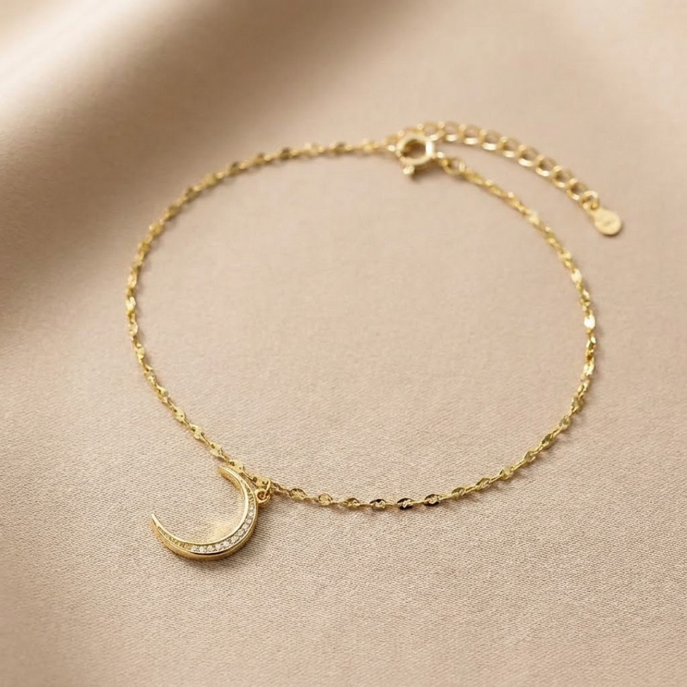 Sterling Silver Moon Anklet Anklets Color : Gold Sterling Silver Moon Anklet Anklets Color : Gold