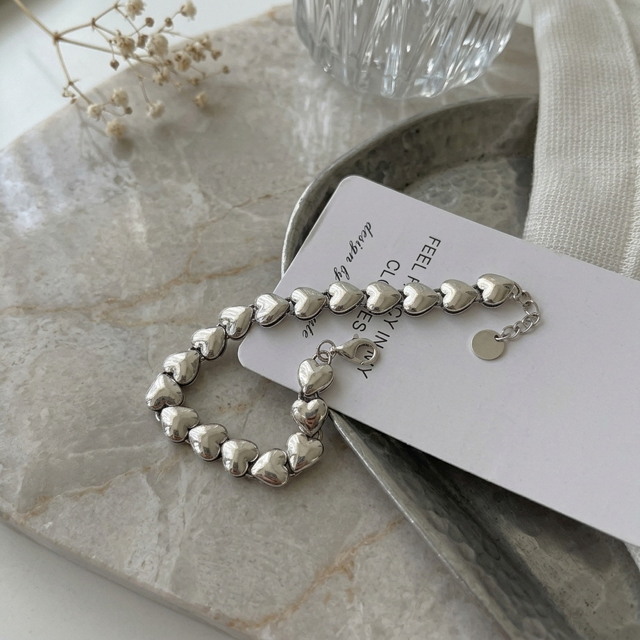 Sterling Silver Thick Heart Chain Bracelet 001