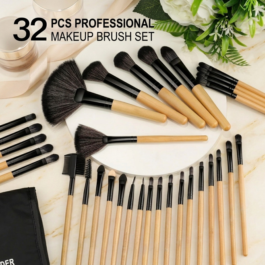 32-Piece Natural Hair Makeup Brush Set 003