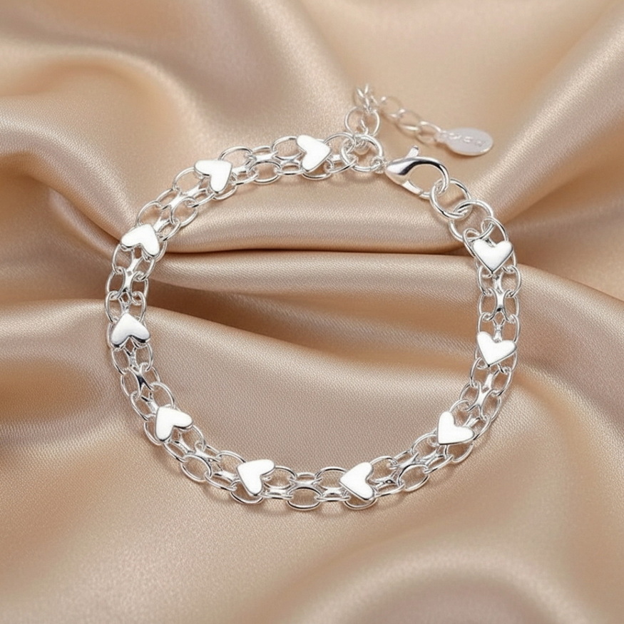 Luxury 925 Sterling Silver Heart Charm Bracelet for Women Bracelets Color : Silver Luxury 925 Sterling Silver Heart Charm Bracelet for Women Bracelets Color : Silver
