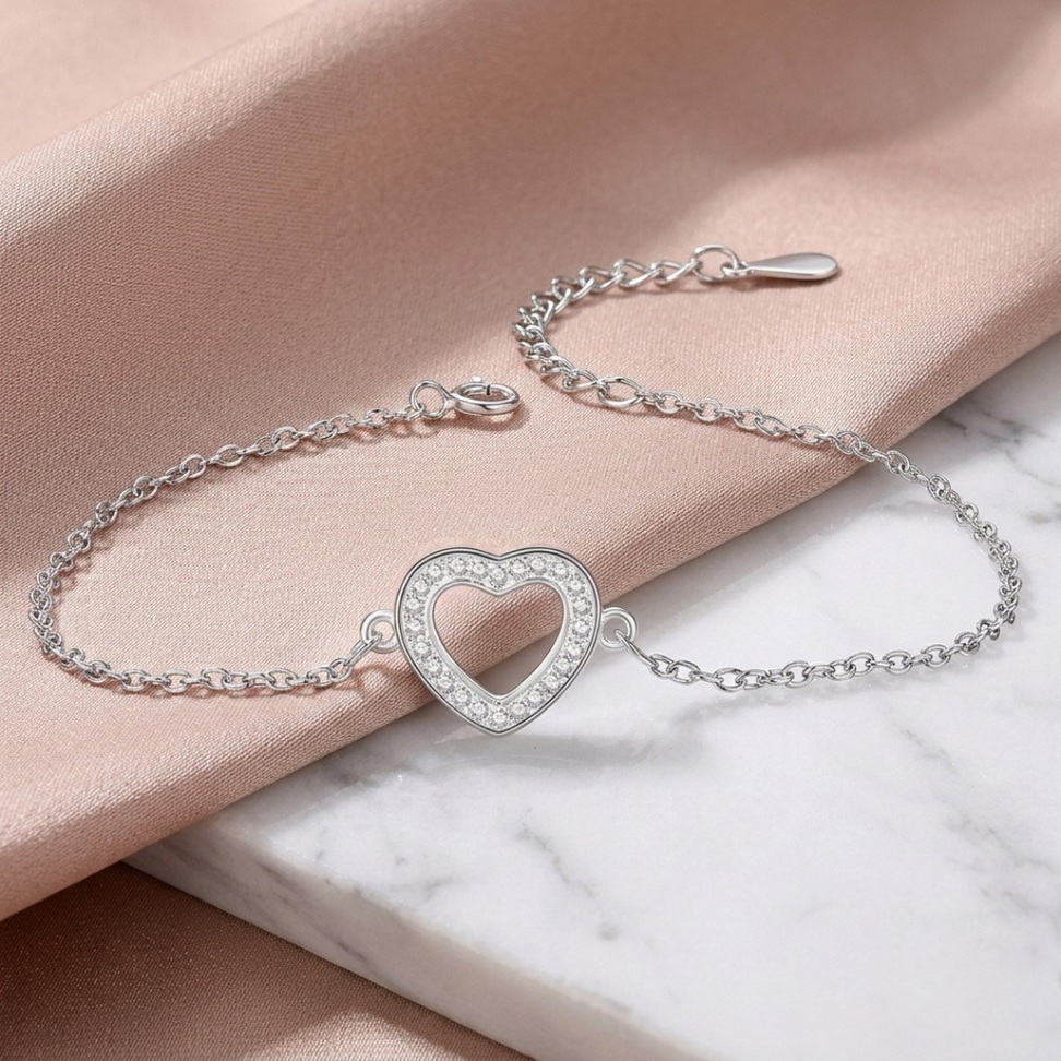 Sterling Silver Heart Charm Bracelet 001