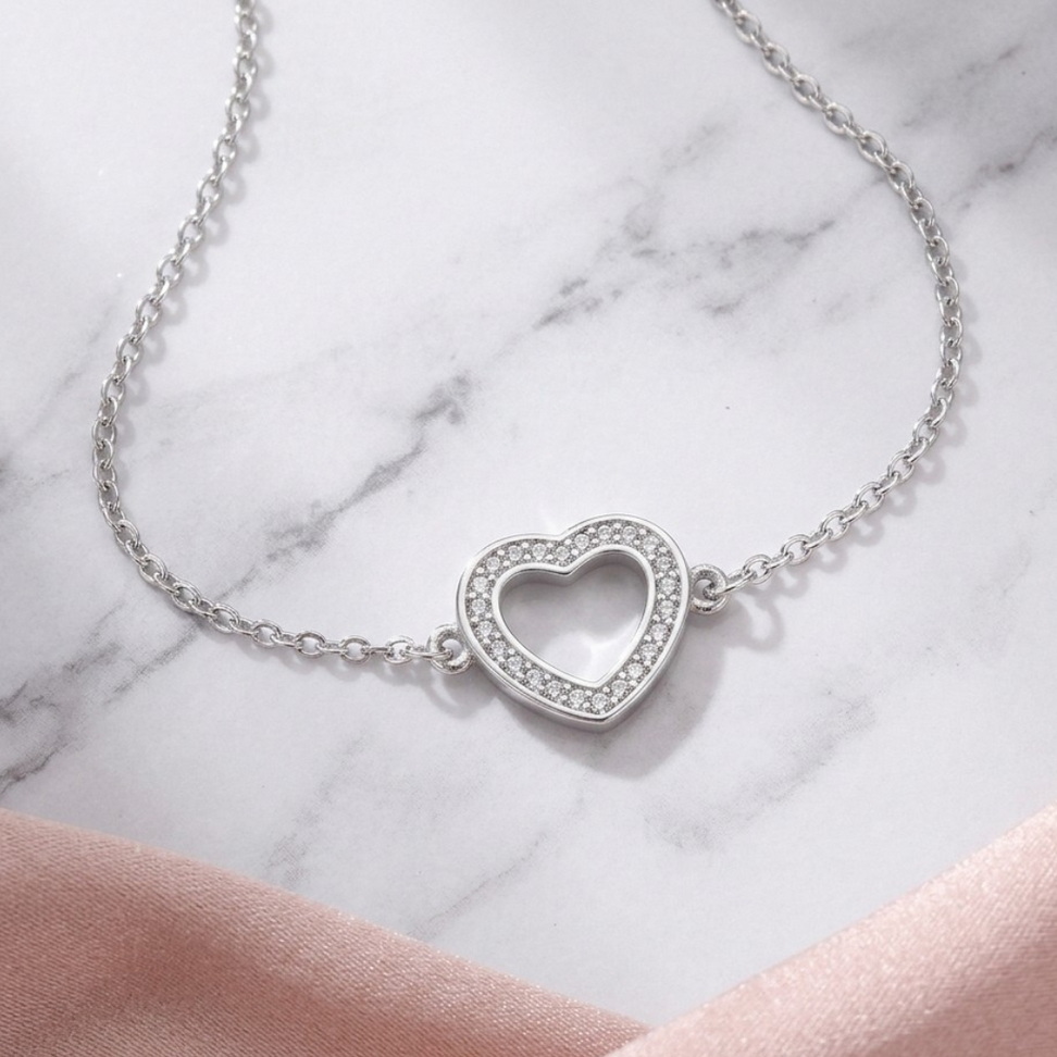 Sterling Silver Heart Charm Bracelet 003