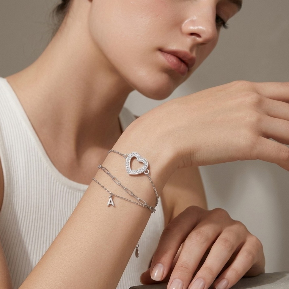 Sterling Silver Heart Charm Bracelet 004