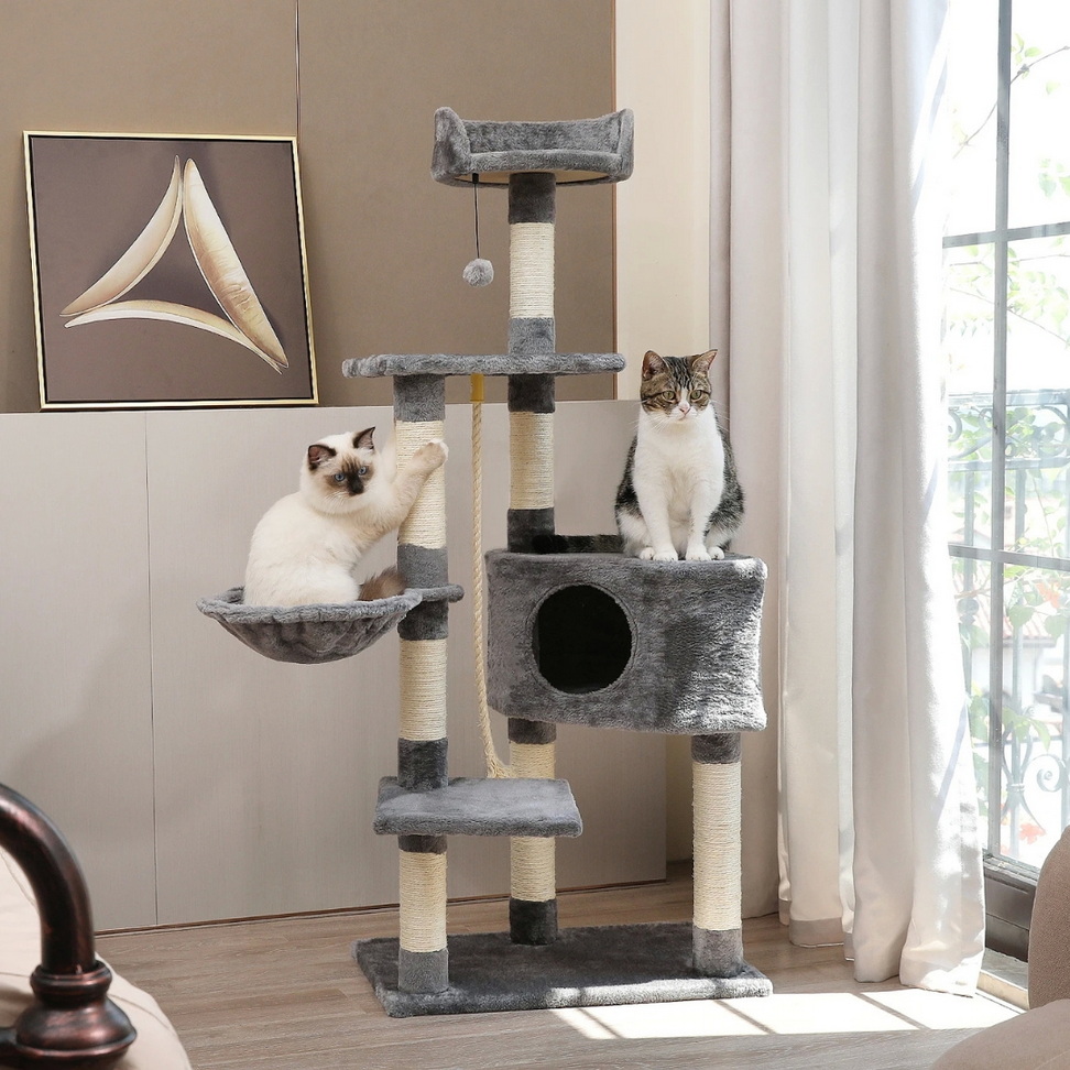 Deluxe Cat Tower & Play Condo Napping & Playing Color : Gray Deluxe Cat Tower & Play Condo Napping & Playing Color : Gray