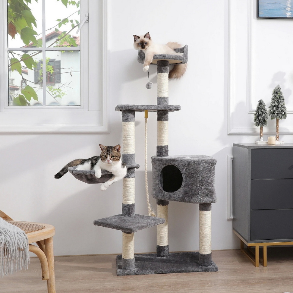 Deluxe Cat Tower & Play Condo Napping & Playing Color : Gray Deluxe Cat Tower & Play Condo Napping & Playing Color : Gray