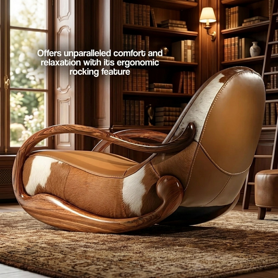 Ebony Genuine Leather Rocking Chair 001
