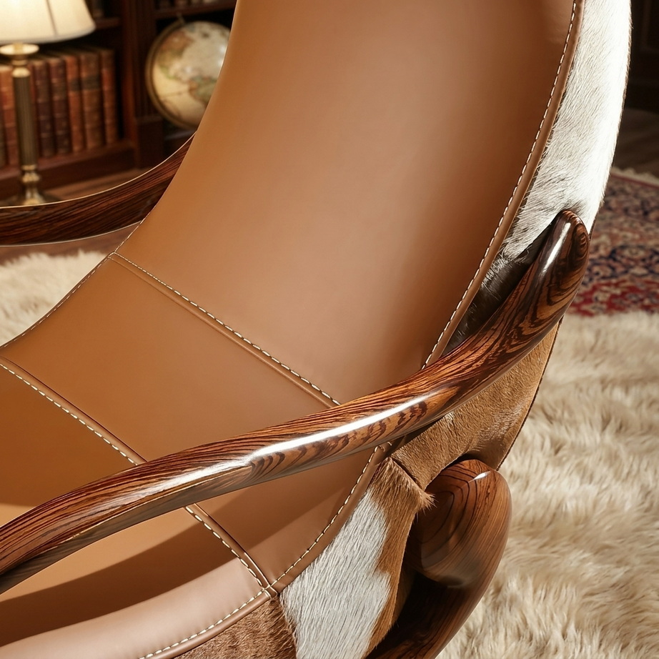 Ebony Genuine Leather Rocking Chair 004