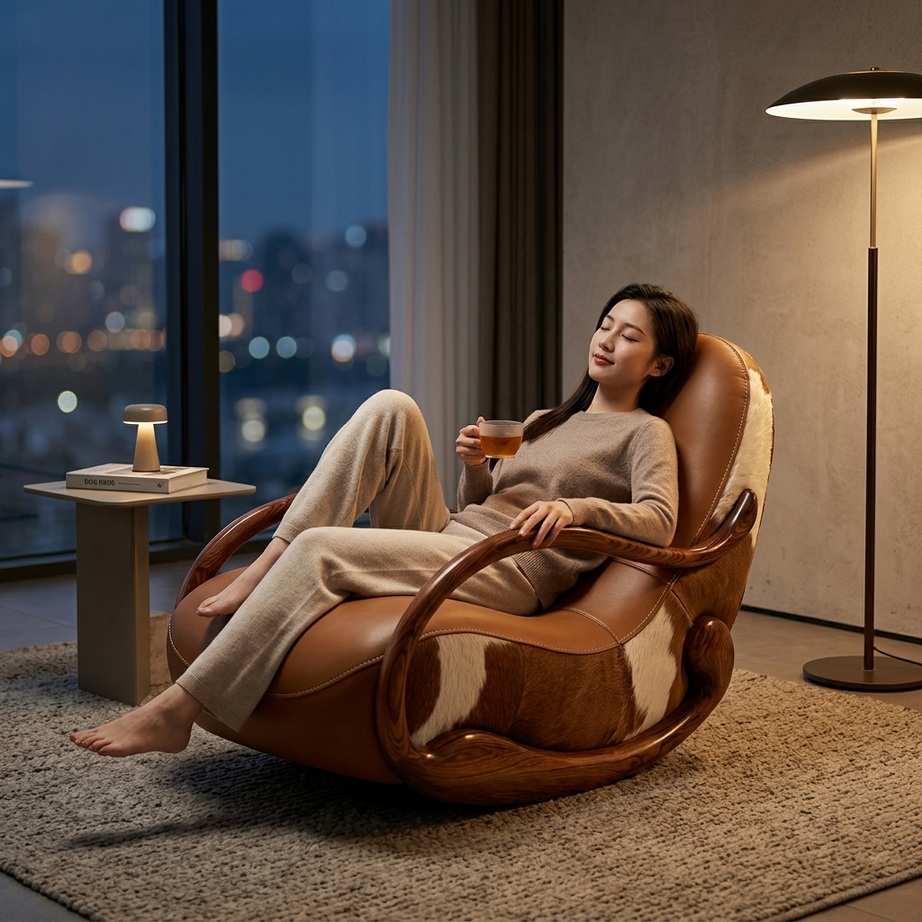Ebony Genuine Leather Rocking Chair 007