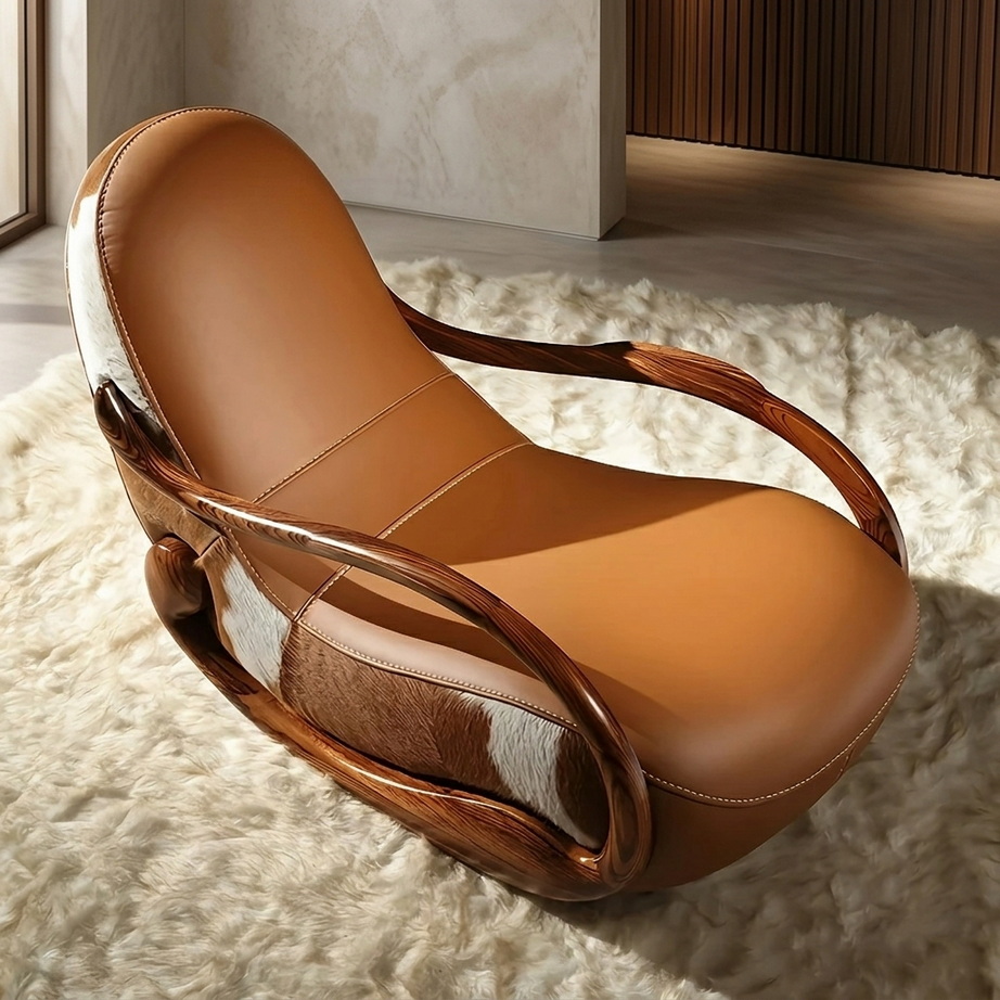 Ebony Genuine Leather Rocking Chair 008