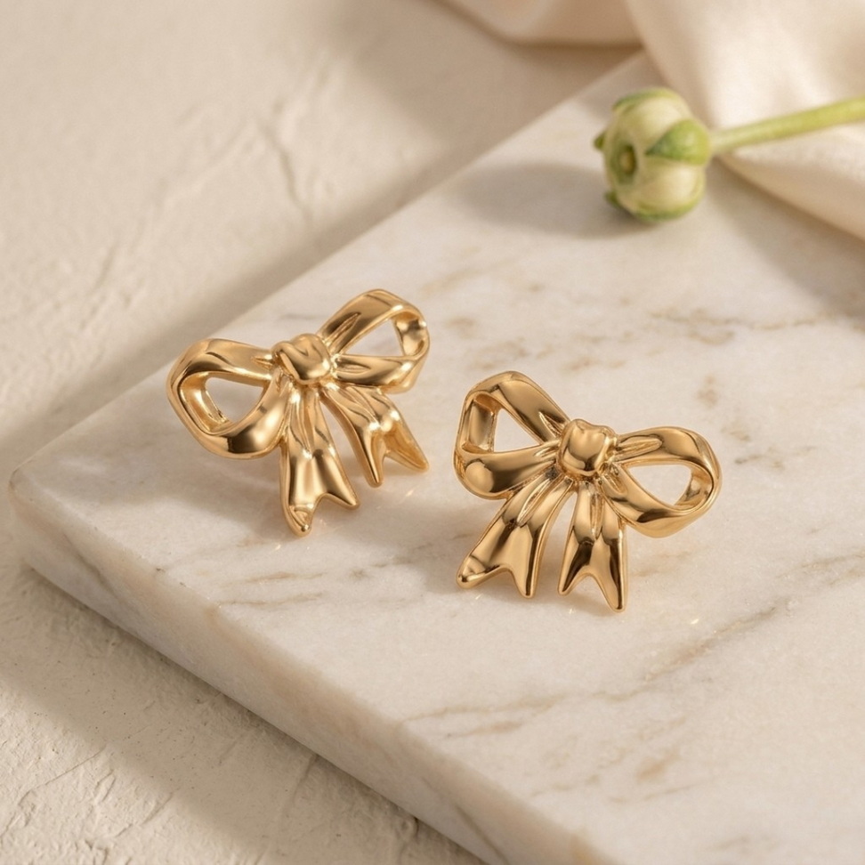 Geometric Bow Hoop Earrings 002