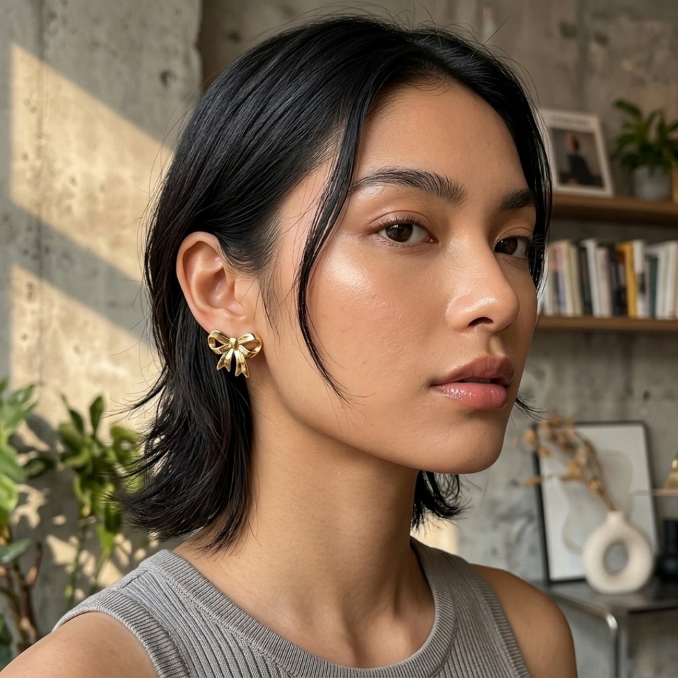 Geometric Bow Hoop Earrings 004
