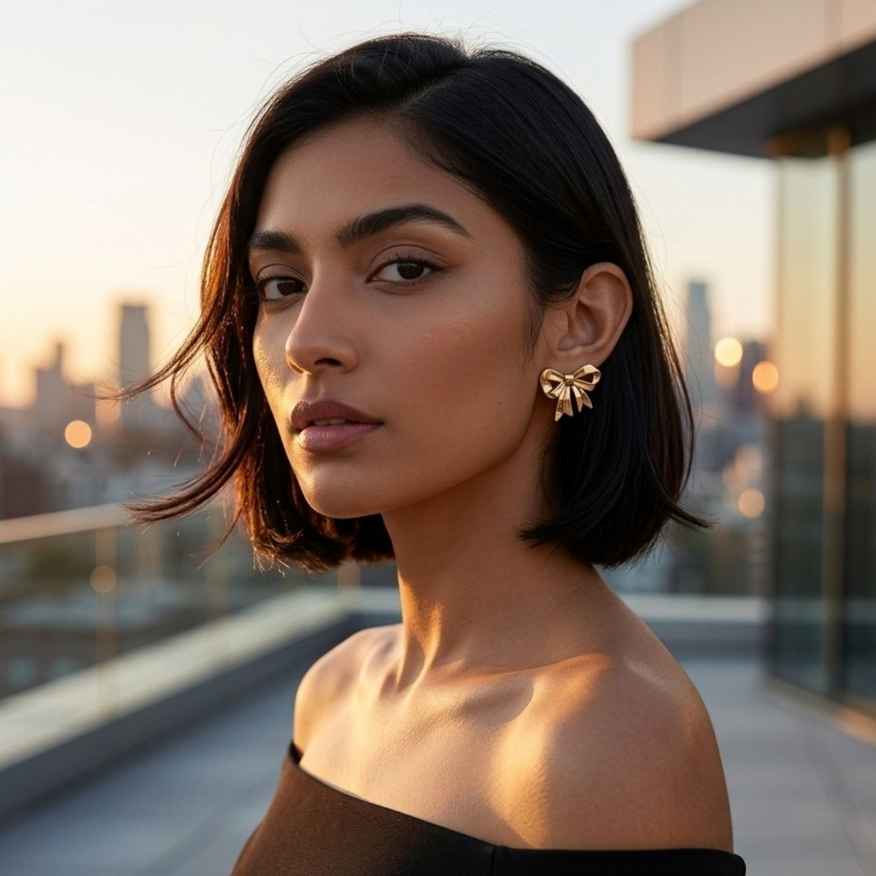 Geometric Bow Hoop Earrings 006
