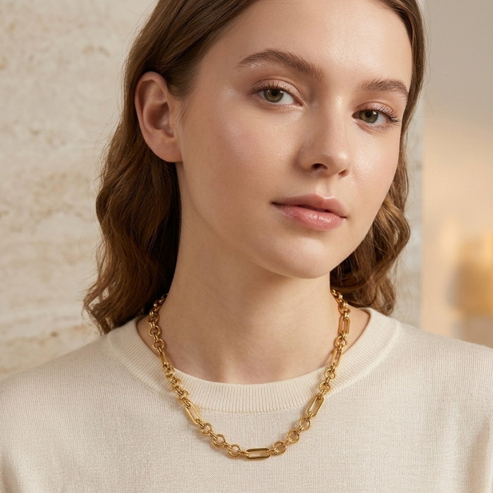 Gold Paperclip Necklace 002