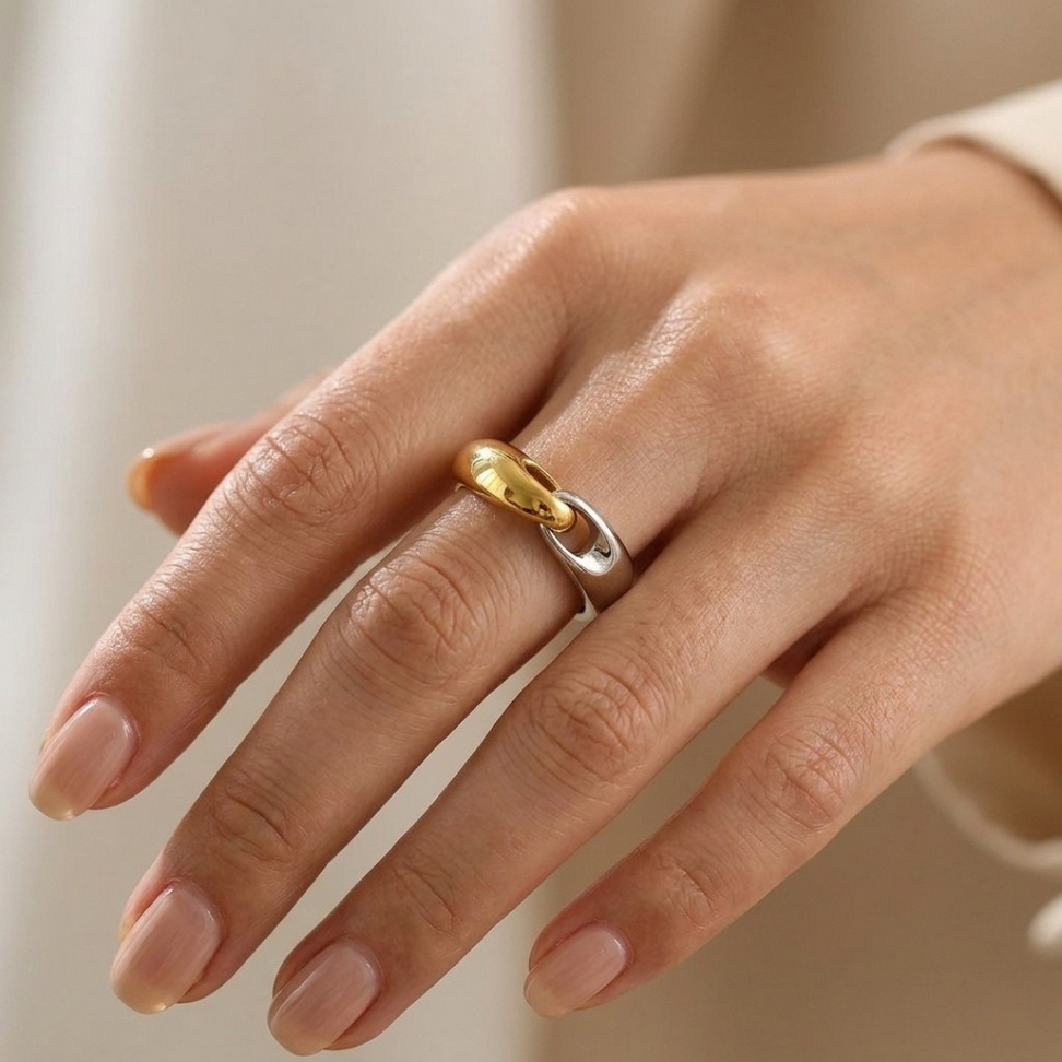 Gold & Silver Colorblock Chain Ring 001