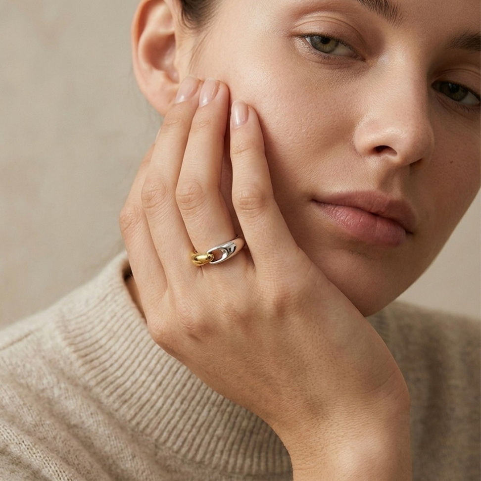 Gold & Silver Colorblock Chain Ring 002