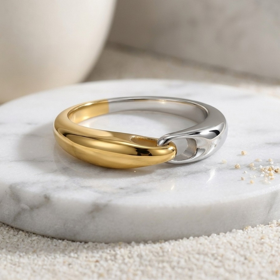 Gold & Silver Colorblock Chain Ring 004