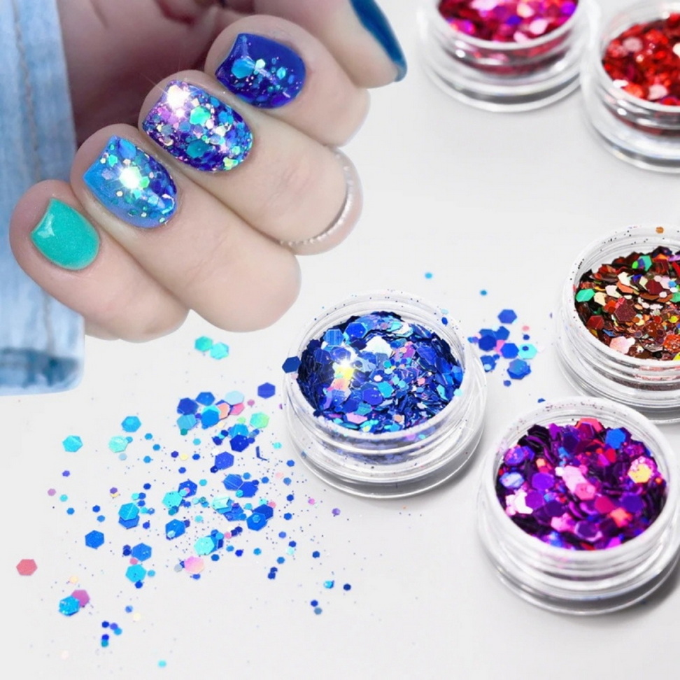 Holographic Chunky Nail Glitters Best Deals Nails Set : 24 Pcs Holographic Chunky Nail Glitters Best Deals Nails Set : 24 Pcs