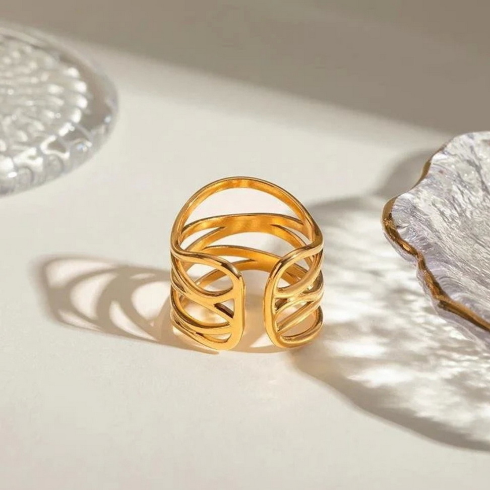 Multi‑Layer Stainless Steel Open Ring Rings Color : Gold Multi‑Layer Stainless Steel Open Ring Rings Color : Gold