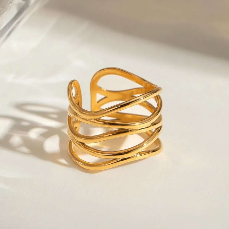 Multi‑Layer Stainless Steel Open Ring Rings Color : Gold Multi‑Layer Stainless Steel Open Ring Rings Color : Gold