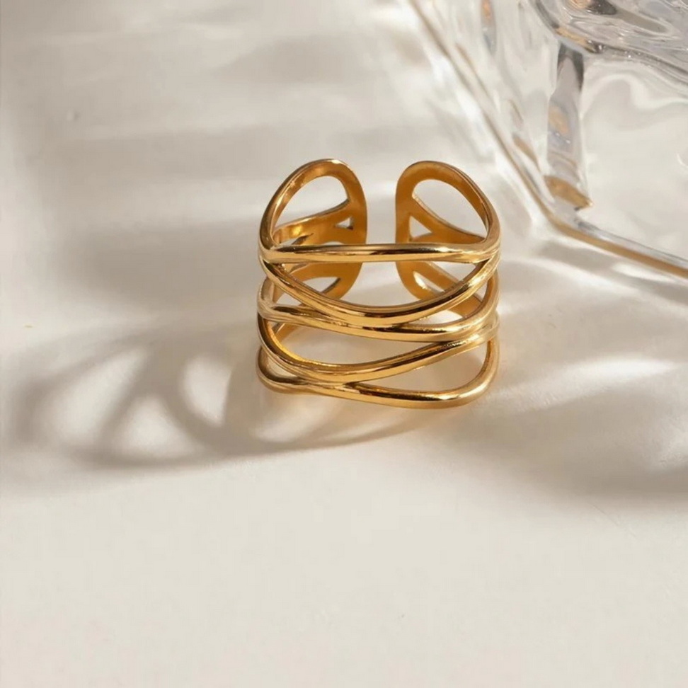 Multi‑Layer Stainless Steel Open Ring Rings Color : Gold Multi‑Layer Stainless Steel Open Ring Rings Color : Gold