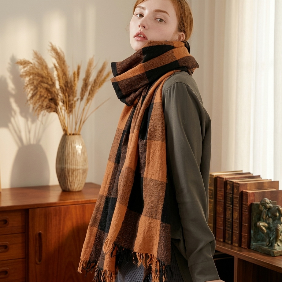 Women’s Cashmere-Feel Plaid Shawl 003