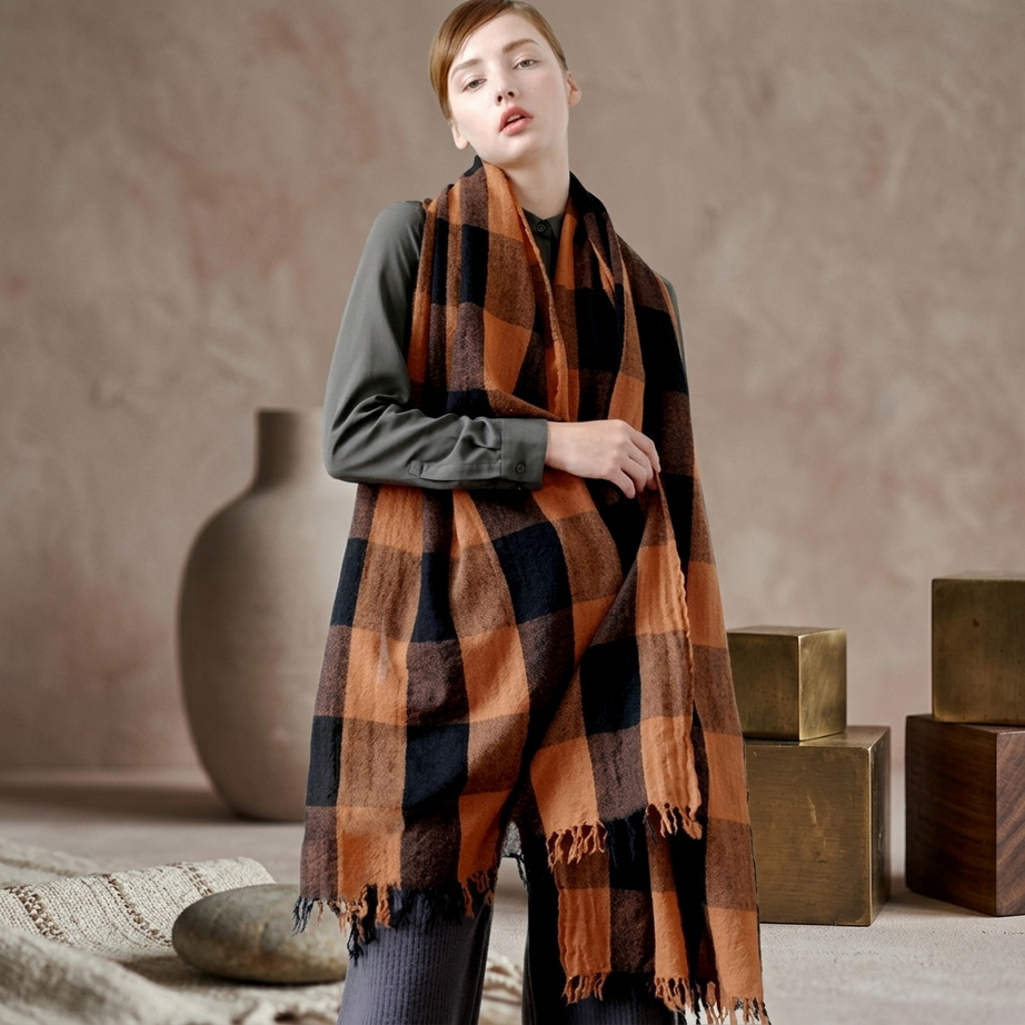 Women’s Cashmere-Feel Plaid Shawl 004