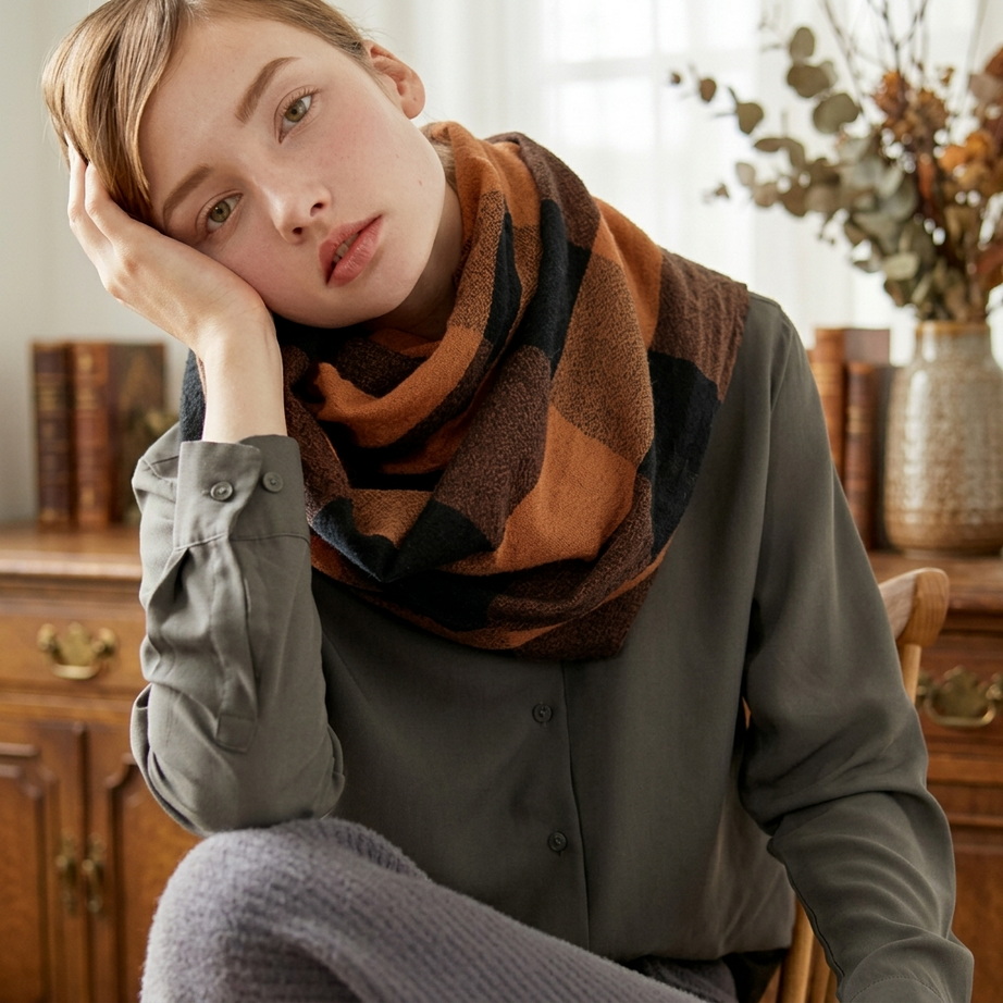 Women’s Cashmere-Feel Plaid Shawl 005