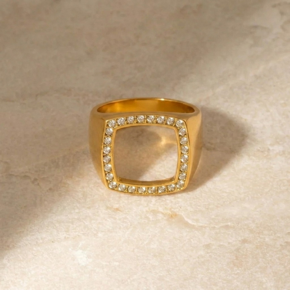 18k Gold Plated Stainless Steel Chunky Square Ring Rings Size Number : Size 6|Size 7|Size 8 18k Gold Plated Stainless Steel Chunky Square Ring Rings Size Number : Size 6|Size 7|Size 8