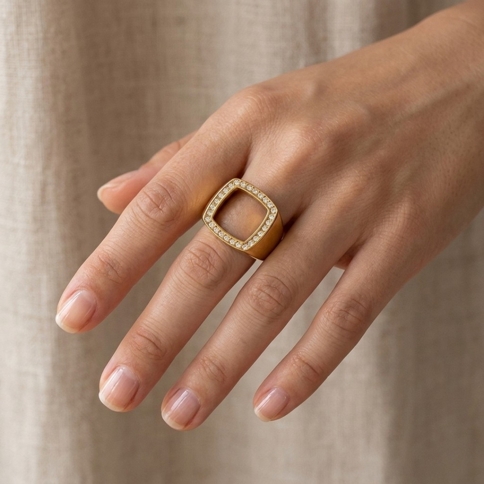 18k Gold Plated Stainless Steel Chunky Square Ring Rings Size Number : Size 6|Size 7|Size 8 18k Gold Plated Stainless Steel Chunky Square Ring Rings Size Number : Size 6|Size 7|Size 8