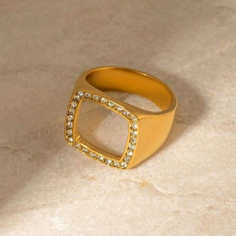 18k Gold Plated Stainless Steel Chunky Square Ring Rings Size Number : Size 6|Size 7|Size 8 18k Gold Plated Stainless Steel Chunky Square Ring Rings Size Number : Size 6|Size 7|Size 8