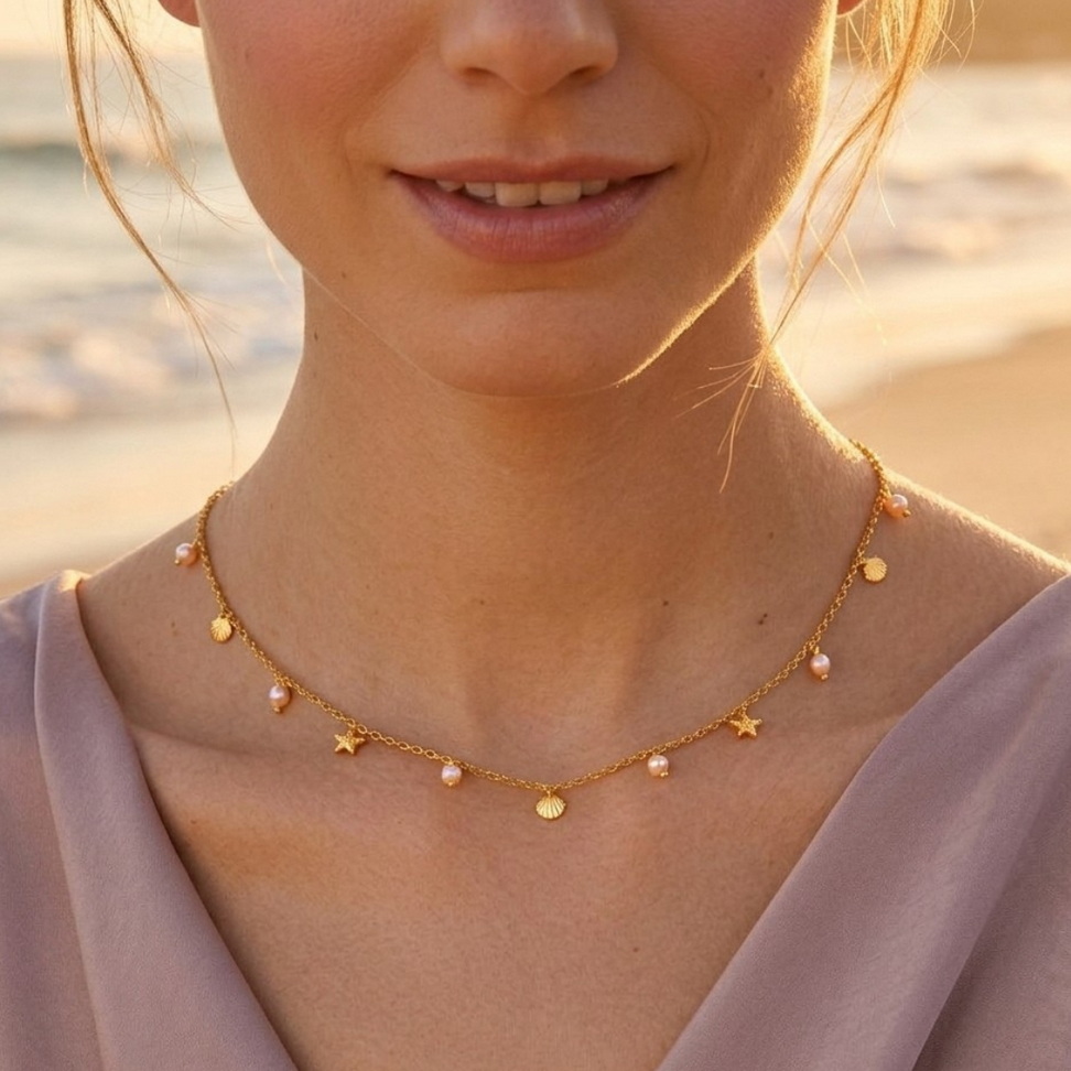 Gold Starfish Shell Necklace 001