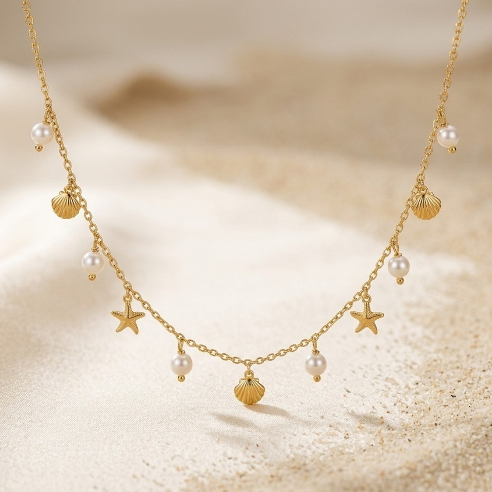 Gold Starfish Shell Necklace 004