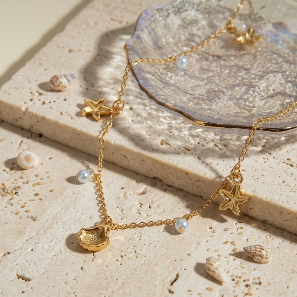 Gold Starfish Shell Necklace 005