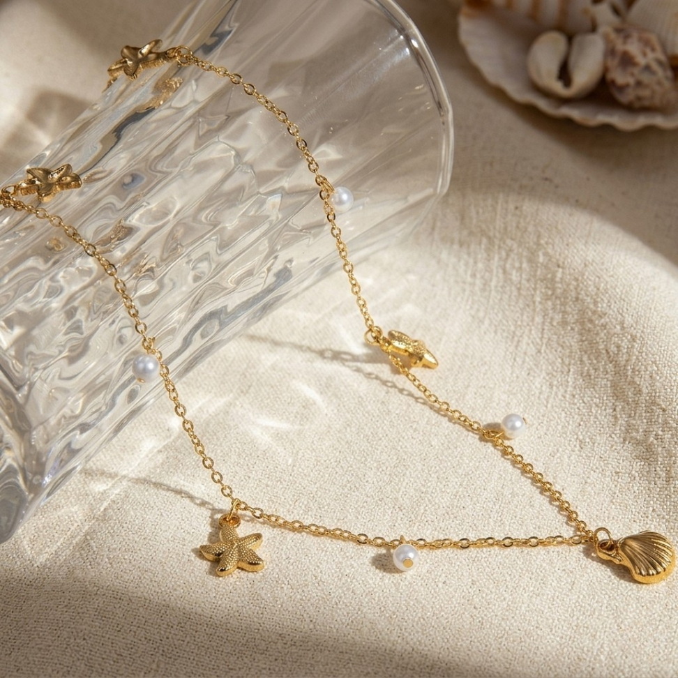 Gold Starfish Shell Necklace 006