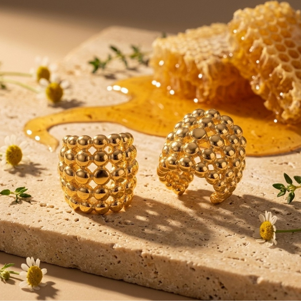Honeycomb Ear Clips – Gold