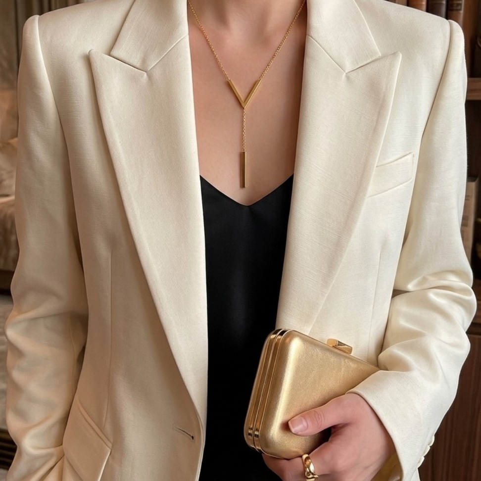 Gold-Toned V-Shaped Clavicle Necklace 006
