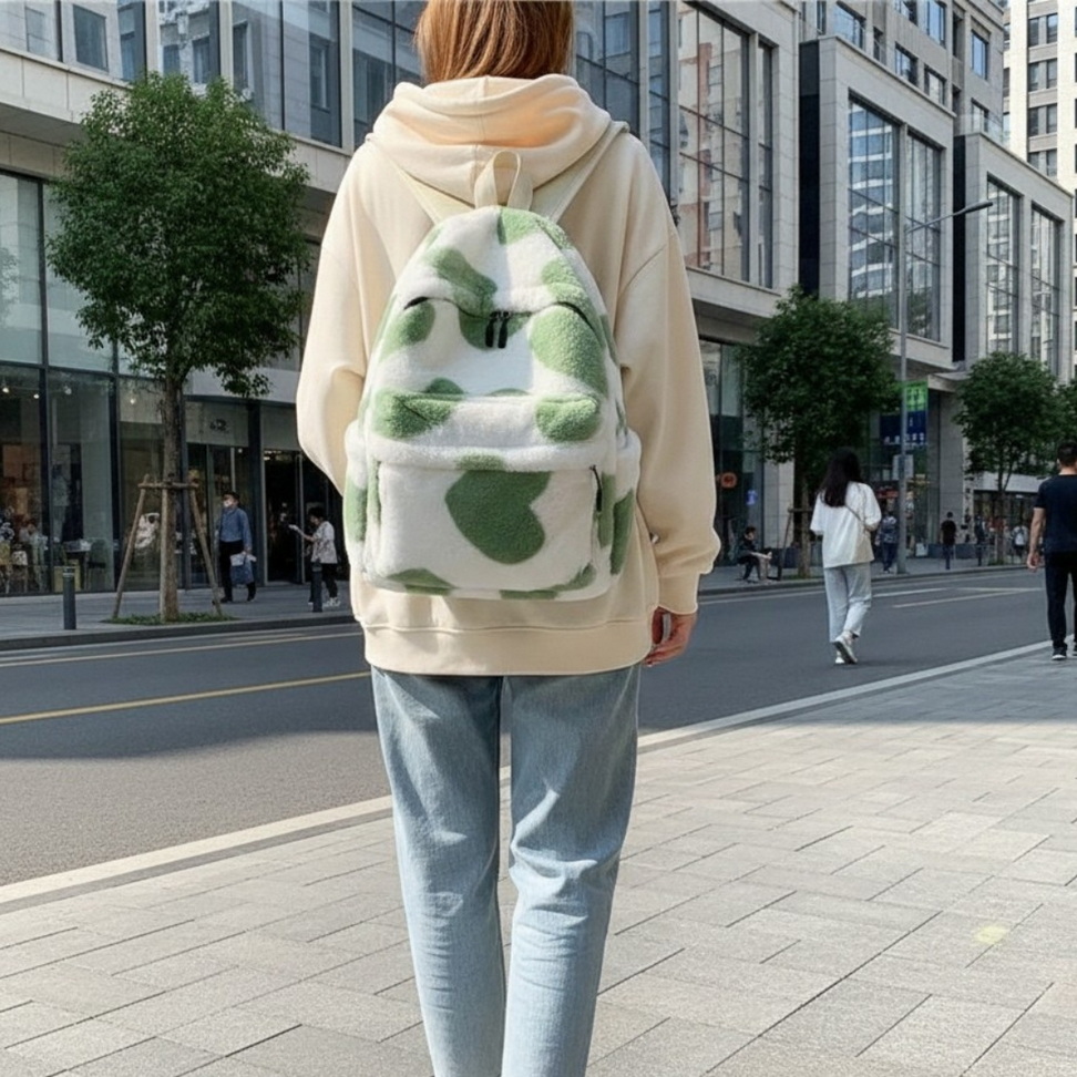 Heart Plush Backpack Backpacks New Arrivals Color : Black|Green|Khaki|Pink Heart Plush Backpack Backpacks New Arrivals Color : Black|Green|Khaki|Pink