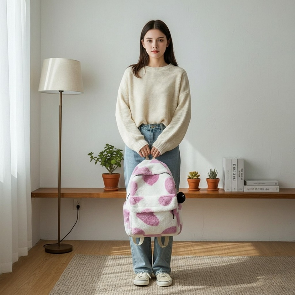 Heart Plush Backpack Backpacks New Arrivals Color : Black|Green|Khaki|Pink Heart Plush Backpack Backpacks New Arrivals Color : Black|Green|Khaki|Pink