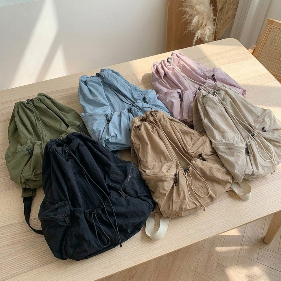 Ruched Nylon Backpack Backpacks New Arrivals Color : Khaki|Blue|Black|Pink|Green|Chocolate Ruched Nylon Backpack Backpacks New Arrivals Color : Khaki|Blue|Black|Pink|Green|Chocolate